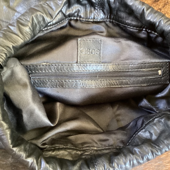  Black Leather Delicate Drawstring Slouch Backpack main image 4